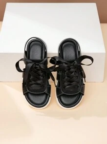 Dép xăng đan trẻ em màu đen cổ điển thường ngày có nơ trang trí - màu đen - Xem 3