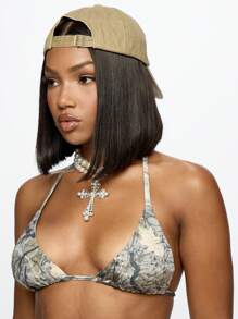 SUMWON WOMEN Realtree Camo Print Triangle Halter Bikini Top Hunting Outdoor Swimwear Adventure Wilderness Collection Pearl Cross Necklace Casual Baseball Cap - Multicolor - View 3