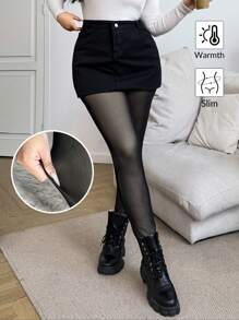 SHEIN EZwear Plus Size Black Mesh Lined Leggings - Black - View 2