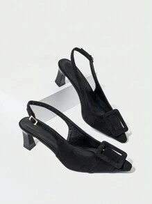 1 Pair Fashionable Backstrap Decorated High Heel Shoes For Teenagers - Black - View 6