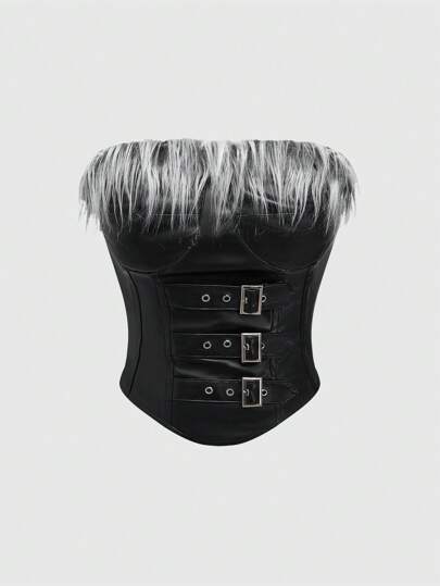 Grunge Punk Rock Punk Metal Eyelet Crop Top For Women