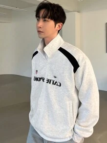 DAZY Men's Letter Print Zip Front Casual Hoodie, Autumn/Winter