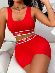 SHEIN 2 piezas Sujetador deportivo cómodo de alta elasticidad - Rojo - Ver 4