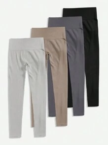 High Waist Seamless Rib-Knit Sports Leggings - Multicolor - View 4