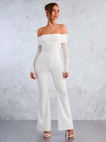 SHEIN SXY One-Piece White Clothing Valentine's Day Women's Mesh One-Shoulder Sexy Jumpsuit Suitable For Dating, Gatherings, Bachelorette Party Outfits, Nightclubs, Coquettish, Casual And Versatile