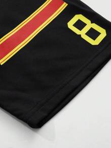 Manfinity EMRG 2 Pieces Knitted Contrast Color Young Street Suit, Graphic Men T Shirt, Outfit, Elastic Waist, Cross, Young Street Short Sleeve Trousers Suit - Black - View 5