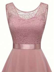 Olithes Women's Sleeveless Pink Lace Dress For Summer - Pink - View 4