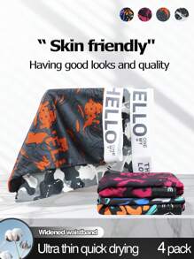Set de 4 calzoncillos boxer casuales para hombre con estampado de letras y parches