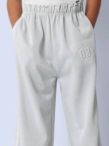 SUMWON Performance Sports Wide Leg Track Pants Collegiate Athletic Wear Retro Varsity Dance Practice Gym Bottoms Glitter Puff Print - Grey - View 6