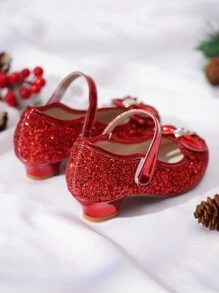 2025 New Red Fashion Bow Rhinestone Glitter Breathable Casual Low Heel Children Shoes For Girls - Red - View 4