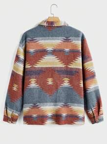 Manfinity Homme Plus Size Men's Front Button Long Sleeve Pocket Casual Shacket - Orange - View 2