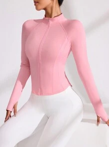 Easithlete White Slim-Fit Yoga Sports Jacket - Baby Pink - View 5