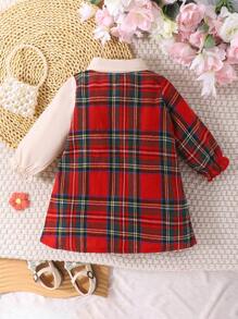 Vestido casual de manga larga con botones delanteros y color liso para niñas bebé - Multicolor - Ver 2
