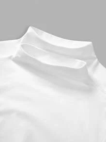 SHEIN BASICS 2pcs Set Plain Knit Stand Collar Long Sleeve Fitted Women T-Shirts