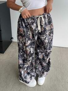 Flirla Amerikanischer Stil Camouflage Cargo Hose, High Street Fashion Marke Vintage, Mehrtaschen lose gerade Bein Lässig Hose für Damen - Verschiedenfarbig - Übersicht 3