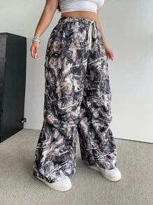 Flirla Amerikanischer Stil Camouflage Cargo Hose, High Street Fashion Marke Vintage, Mehrtaschen lose gerade Bein Lässig Hose für Damen - Verschiedenfarbig - Übersicht 7