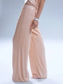 MUSERA Spodnie z niskim stanem i cekinami w stylu boho, letnie, urocze, szykowne i eleganckie