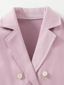 SHEIN Young Girls 2 Pieces Set, Featuring V-Neck Long Sleeve Blazer And Flared Long Pants, Casual & Elegant Outfit For Spring And Autumn - Purple - View 4