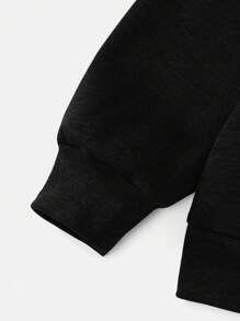 SHEIN EZwear 休闲简约字母印花图案黑色宽松口袋加厚连帽卫衣，女款，适合秋冬季穿着 - 黑色 - 查看 7