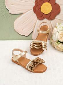 Girls' Gold Flat Sandals, Summer - Gold - View 6