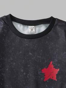 SHEIN Explorewe 2pcs/Set Fashionable Pre-Teen Boys Cross Embroidery Graphic Crew Neck Sweatshirt And Casual Pants - Black - View 6