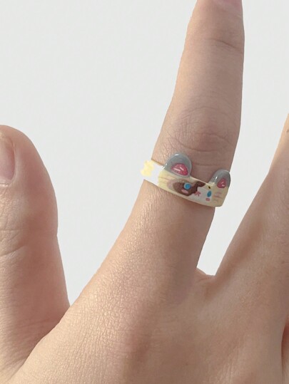 Kawaii 1 Anillo De Resina Con Patrón Aleatorio De Gato Atigrado