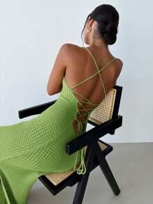 Firerie Đầm dệt kim bodycon midi hở lưng thanh lịch cho nữ, gợi cảm và tối giản để mặc hàng ngày - màu xanh lá - Xem 5