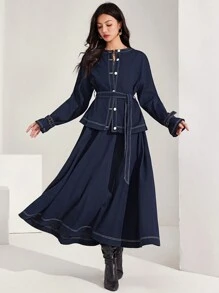 Heiryn Women's Casual Long Sleeve Shirt And Skirt Set - Blue - View 1