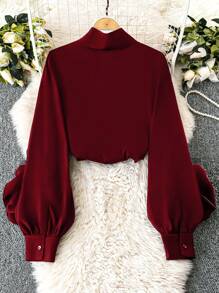 Celure Camisa de manga larga con bloque de color floral en talla grande negra