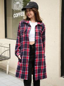 SHEIN Explorewe Girl & Teen Girls Casual Plaid Long Collar Jacket, Suitable For School And Commute