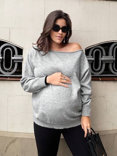 SHEIN Maternity Crew Neck Long Sleeve Casual Pullover Sweater