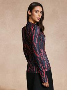 Chiquease Women's Radial Print Asymmetrical Neckline Long Sleeve T-Shirt Fall Cloth For Women