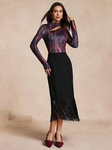 Chiquease Women's Radial Print Asymmetrical Neckline Long Sleeve T-Shirt Fall Cloth For Women