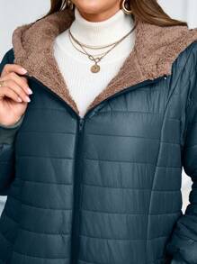 Plus Size Winter Clothes Casual Thermal Lined Hooded Padded Padded Coat - Blue - View 4
