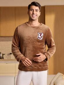 Manfinity Underwear&Sleepwear Basics Camisa casual de manga larga con cuello redondo y gráfico para hombre