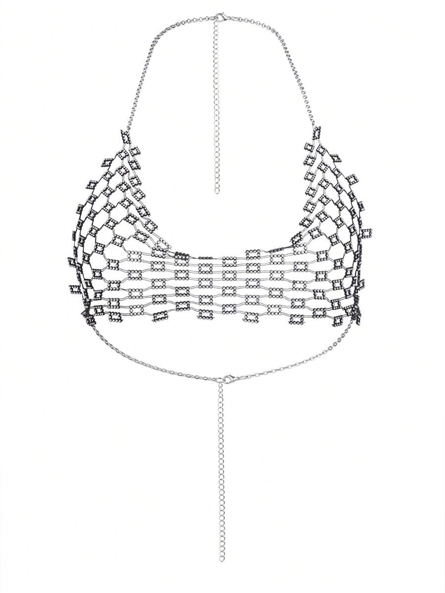 Rhinestone Embellished Sexy Sheer Halter Top - Black - View 1