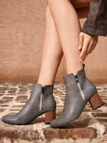 Styleloop 女士纯色侧拉链高跟通勤时尚踝靴，简约短靴