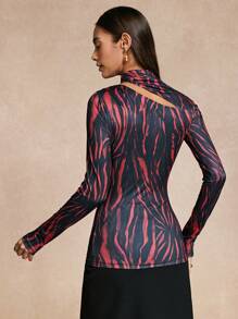 Chiquease Women's Radial Print Asymmetrical Neckline Long Sleeve T-Shirt Fall Cloth For Women