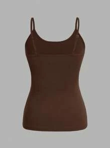 SHEIN EZwear 2 件女式紧身休闲吊带背心，棕色和米色，适合夏季 - 彩色 - 查看 3
