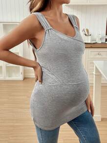 SHEIN Wrap-Style Fitted Nursing Tank Top For Pregnant Women - Light Grey - View 5