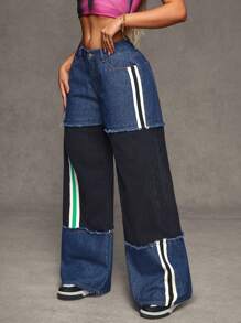 SHEIN BAE Jeans casuales versátiles de cintura ancha y pierna ancha con bolsillos para mujer