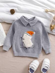 Suéter de punto con diseño lindo de oso polar para bebé niño, apropiado para primavera y otoño, cálido y acogedor. Apto para uso diario familiar o salidas en familia. - Gris - Ver 1