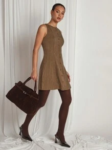 COSMINA Women's Front Button Sleeveless Striped Casual Mini Dress