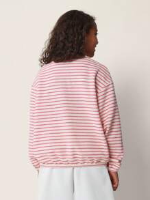 SUMWON Candy Streifen Sweatshirt aus Bubble Terry Strick, lässige Bekleidung, weiche Textur French Terry Rundhals-Ausschnitt, Alltagskleidung, bequeme, locker geschnittene Passform für Winter, Herbst, Frühling - Verschiedenfarbig - Übersicht 2