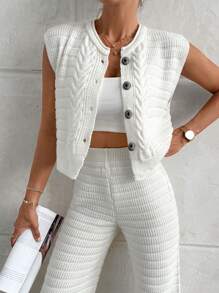 EURMUSE Cable Pattern Knitwear Pant - White - View 2