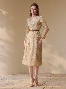 MOTF PREMIUM FLORAL EMBROIDERY A LINE DRESS - Apricot - View 7