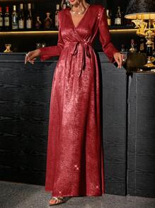 SHEIN Clasi Vestido de fiesta ceñido de mujer elegante con detalles metálicos color plata - Rojo - Ver 4