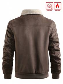 Manfinity Homme Men's Long Sleeve Sherpa Fleece Jacket, Faux Suede Fur Collar, For Fall Winter
