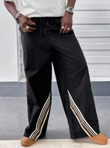 Manfinity RebelGame Pantalones rectos de corte holgado de tela con cinta de ribete para hombres