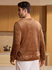 Manfinity Underwear&Sleepwear Basics Camisa casual de manga larga con cuello redondo y gráfico para hombre